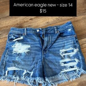 American Eagle Outfitters Blue Distressed Jean Shorts